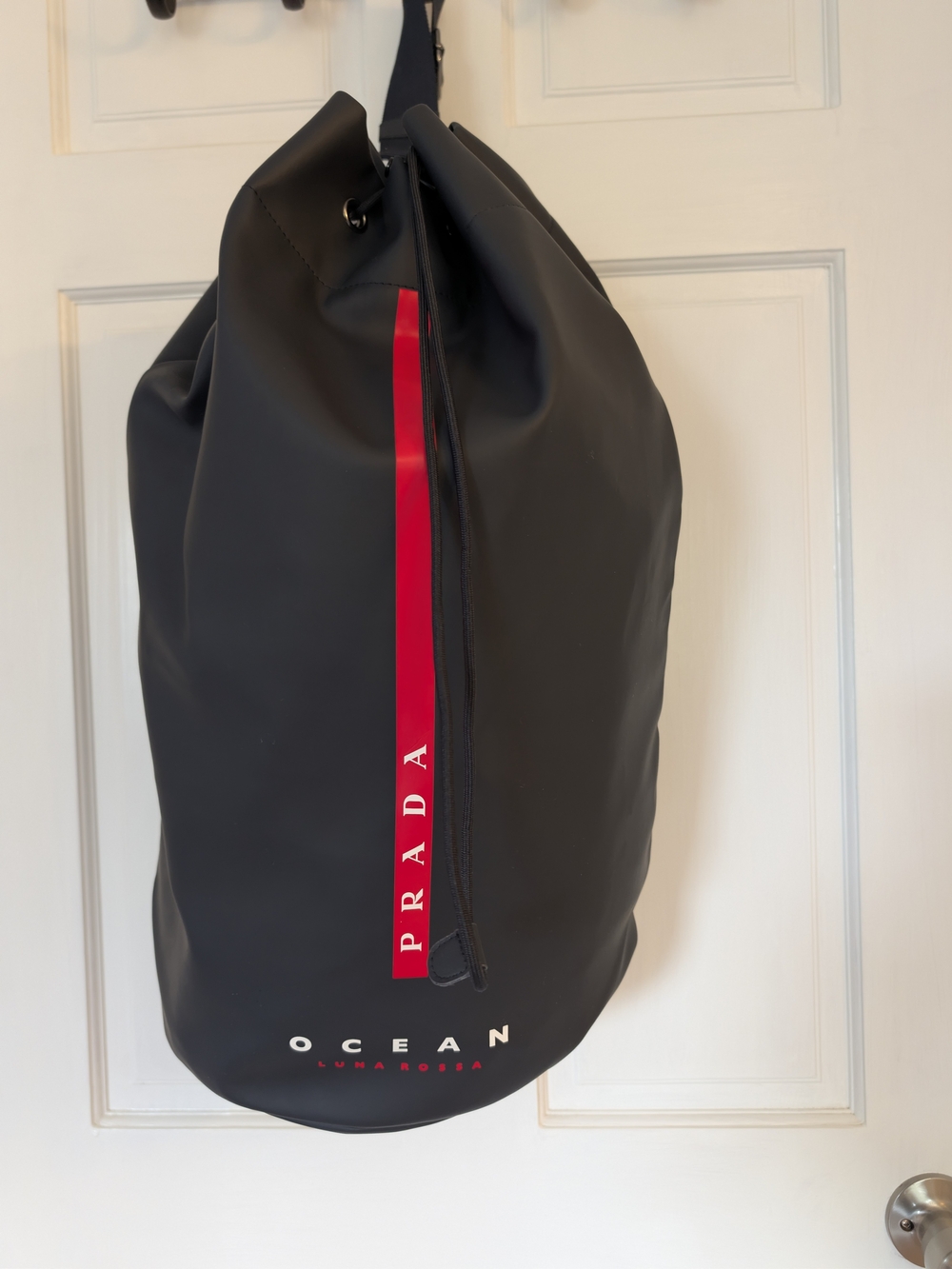 Prada Black Ocean Drawstring Bag with Red Accent